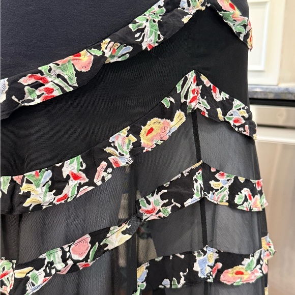 Free People Sheer Black Floral Ruffled Asymmetrical Skirt Small - Picture 6 of 11